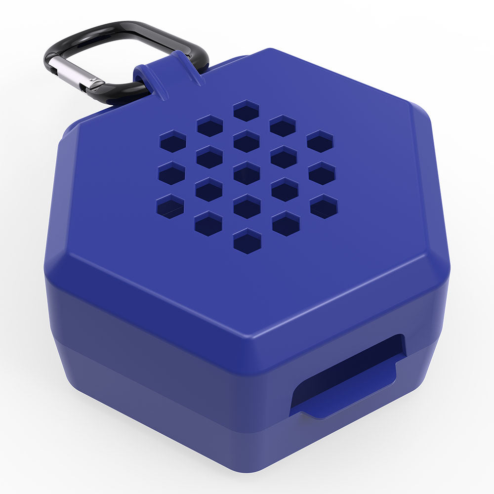 Shock Doctor Showtime Mouthguard Case in royal blue, back view showing hexagonal ventilation holes