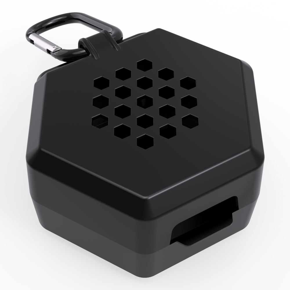 Shock Doctor Showtime Limited Edition Mouthguard Case in black and white flag print, back view showing hexagonal ventilation holes