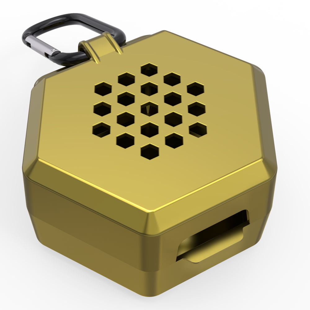 Shock Doctor Showtime Limited Edition Mouthguard Case in chrome gold, back view showing hexagonal ventilation holes