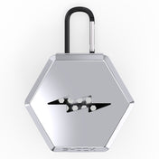 Shock Doctor Showtime Limited Edition Mouthguard Case in chrome silver, front view with carabiner clip and lightning-bolt logo