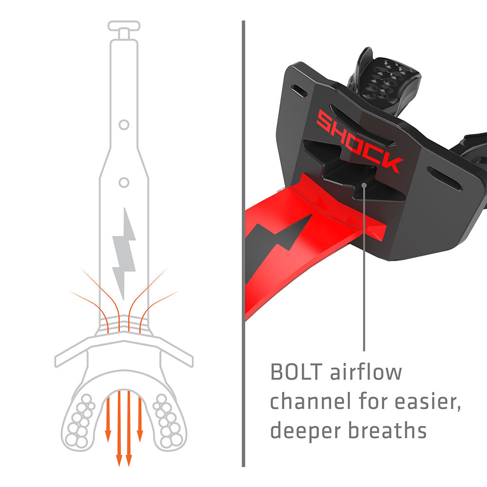Shock Doctor Thunder Bolt Lip Guard - Black/Red - BOLT airflow channel for easier, deeper breaths