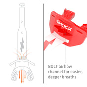 Diagram of the high-flow breathing channel on the red and white Shock Doctor Thunder Bolt Lip Guard