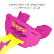 Shock pink and shock yellow Shock Doctor Thunder Bolt Lip Guard with a comfortable one-piece design that works with braces