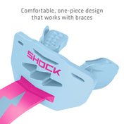 Columbia blue and shock pink Shock Doctor Thunder Bolt Lip Guard with a comfortable one-piece design that works with braces