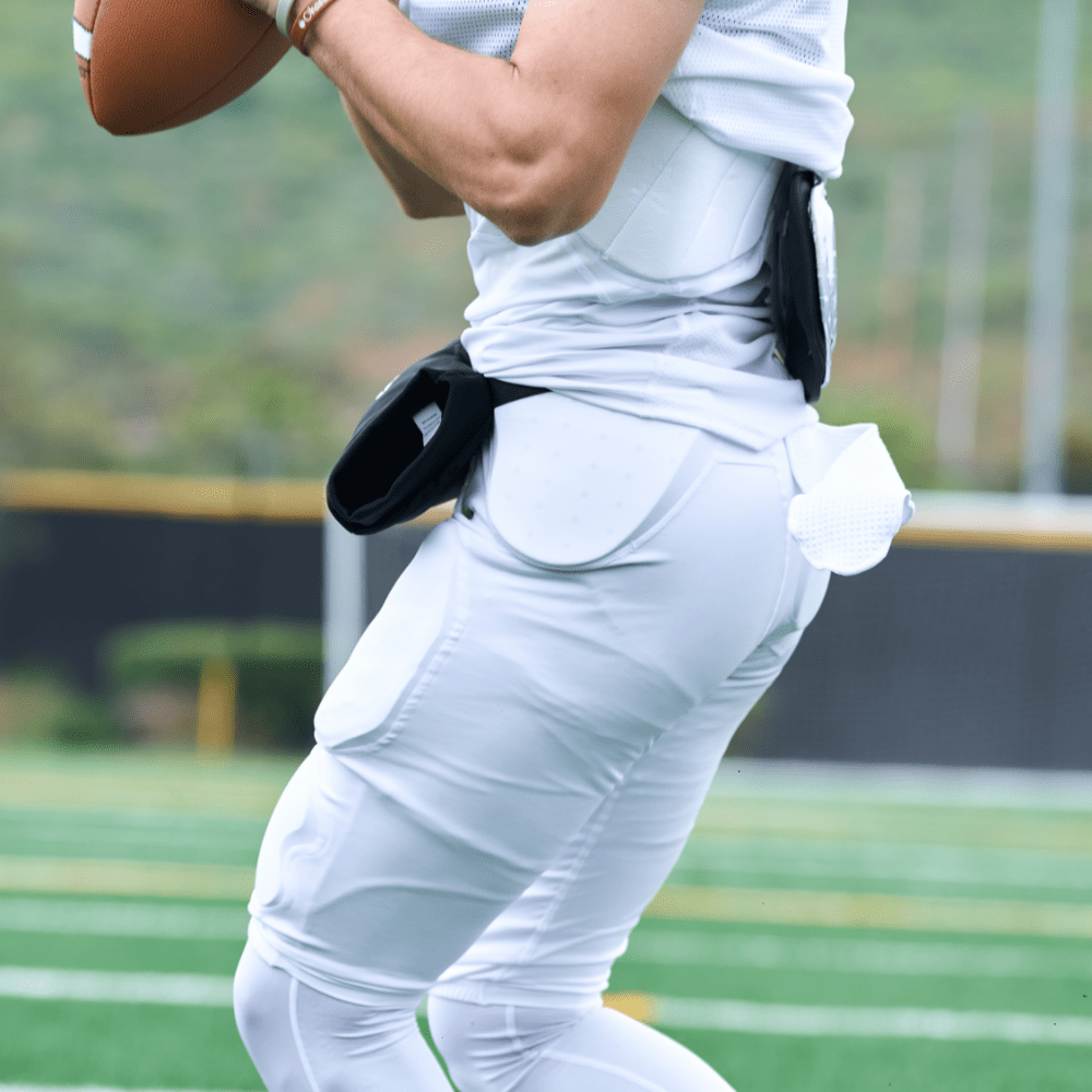 Tackle Football Athlete Wearing Shock Doctor Showtime 5-Pad White Girdle During Practice
