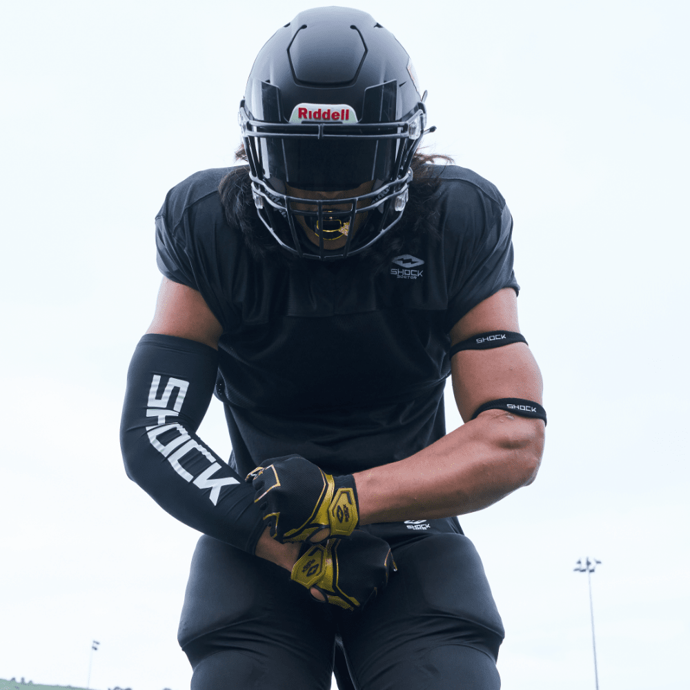 Tackle Football Athlete Wearing Shock Doctor Showtime Black Practice Jersey 