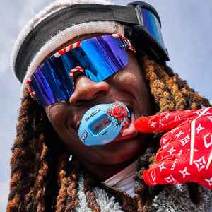 Youth Football Player Wearing Shock Doctor Kool Aid Max AirFlow Football Mouthguard (Tropical Punch Flavor)