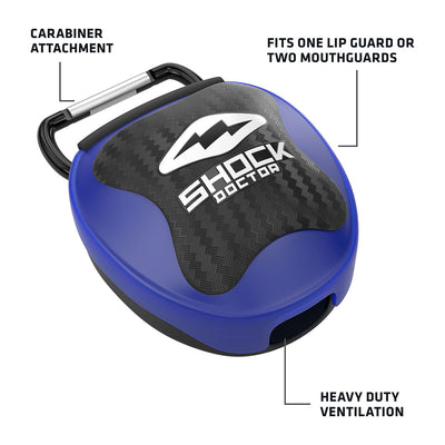 Shock Doctor Protective Mouthguard Case - Blue - Tech Specs - Carabiner Attachment, Heavy Duty Ventilated , Secure Closure