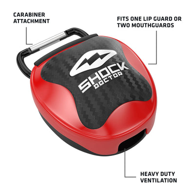 Shock Doctor Protective Mouthguard Case - Red - Tech Specs - Carabiner Attachment, Heavy Duty Ventilated, Secure Closure