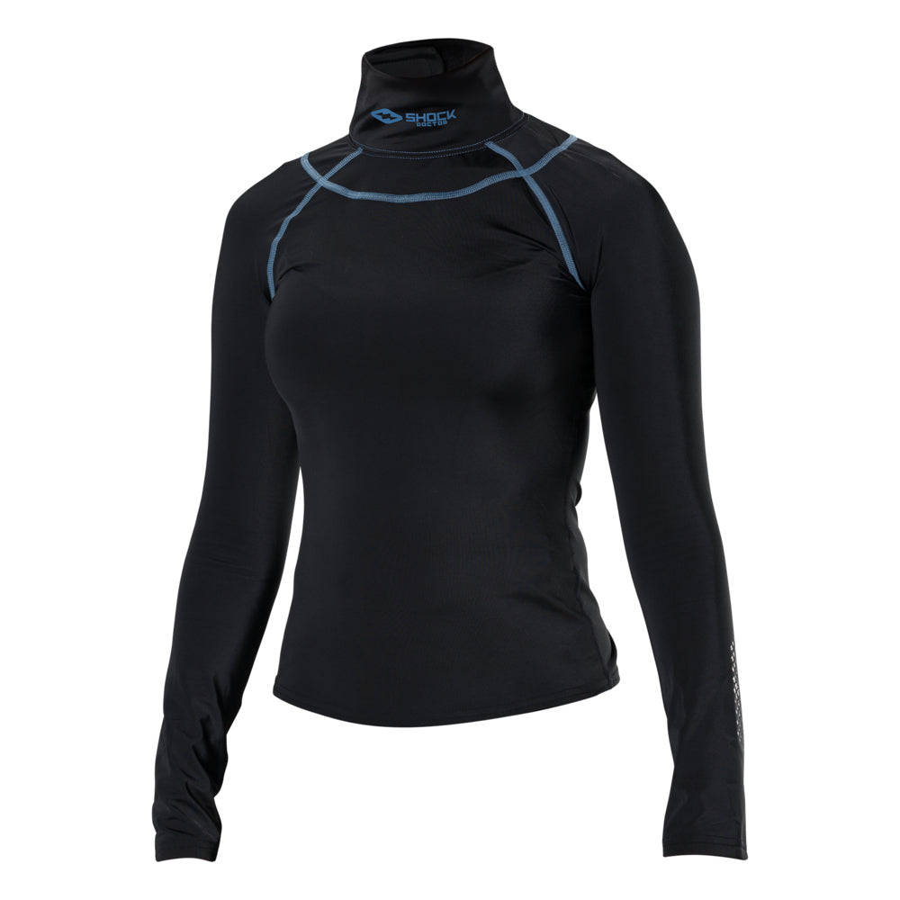 Shock Doctor Girl's Ultra Compression Hockey Long Sleeve Shirt With Integrated Neck Guard - Black - Front View
