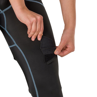 Shock Doctor Women's Compression Hockey Pant With Pelvic Protector- Black - Detail View of Velcro Patch For Ease in Securing Socks