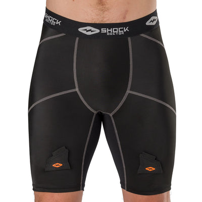 Shock Doctor Compression Hockey Short with Bio-Flex Cup -  Black - On Model - Front View
