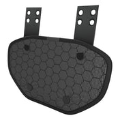 Back view of the Shock Doctor Showtime Divine Drip Back Plate showing the black honeycomb-padded interior cushion and dual metal mounting straps with four-hole shoulder pad attachment points.