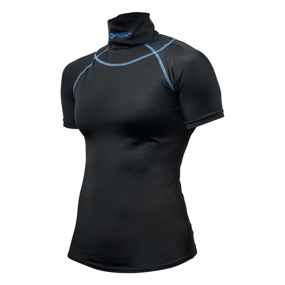Shock Doctor Women's Ultra Compression Short Sleeve Hockey Shirt with Integrated Neck Guard  - Black - Front View