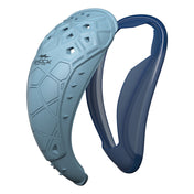 Shock Doctor BioFlex 2.0 Cup in white and navy, shown in profile with comfort-flex perimeter and low-profile build for impact protection and unrestricted movement