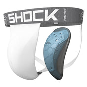 Shock Doctor Core Supporter with BioFlex 2.0 Cup, adult size, in white and gray BioFlex 2.0 cup shown alongside the supporter