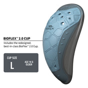BioFlex 2.0 Cup in size Large for ages 14 and older, featuring redesigned hexagonal ventilation pattern and contoured protective shell