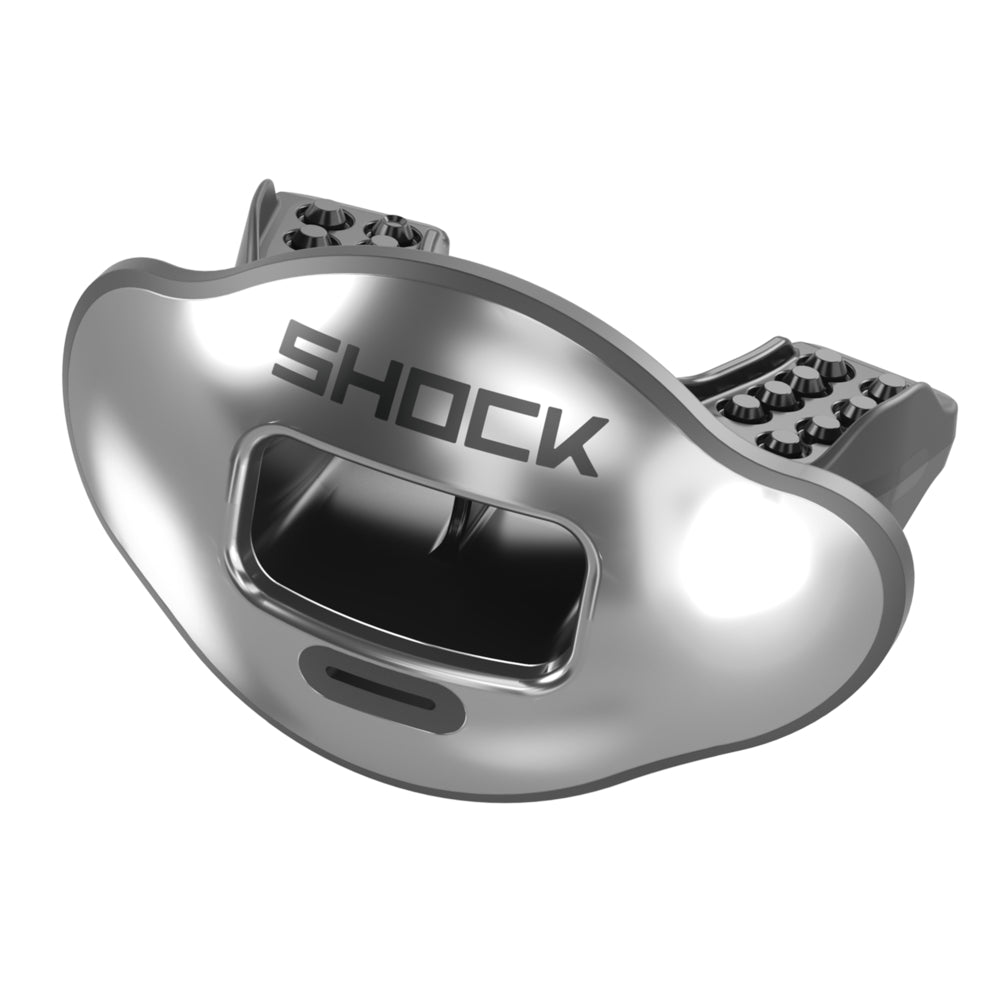 Shock Doctor Chrome Solid Max AirFlow Football Mouthguard - Silver - Front View