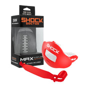 Shock Doctor Max AirFlow Football Mouthguard - Red/White - Front View Shown with Tether and Packaging
