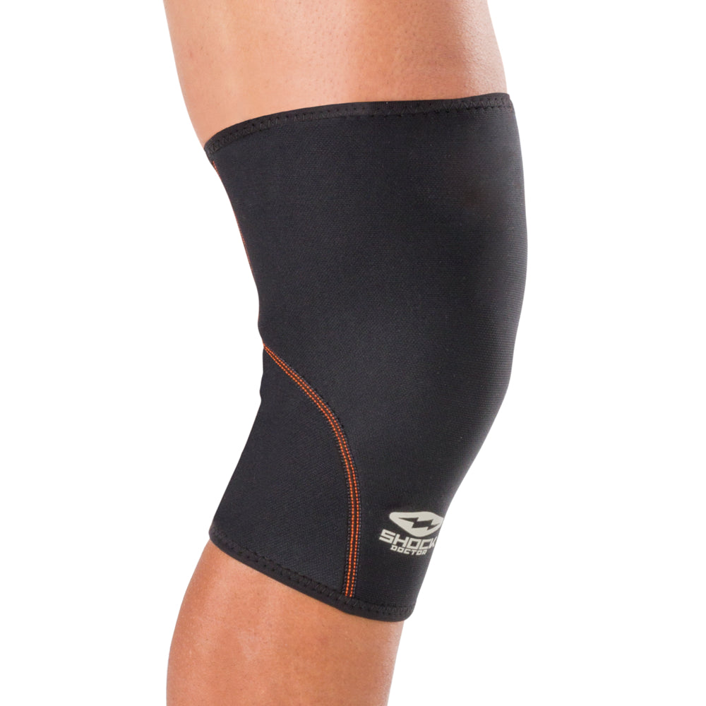 Shock Doctor Knee Sleeve worn on leg, side view showing low-profile compression coverage