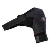 Shock Doctor Shoulder Wrap in black neoprene, product-only side view showing underarm strap and cap sleeve design