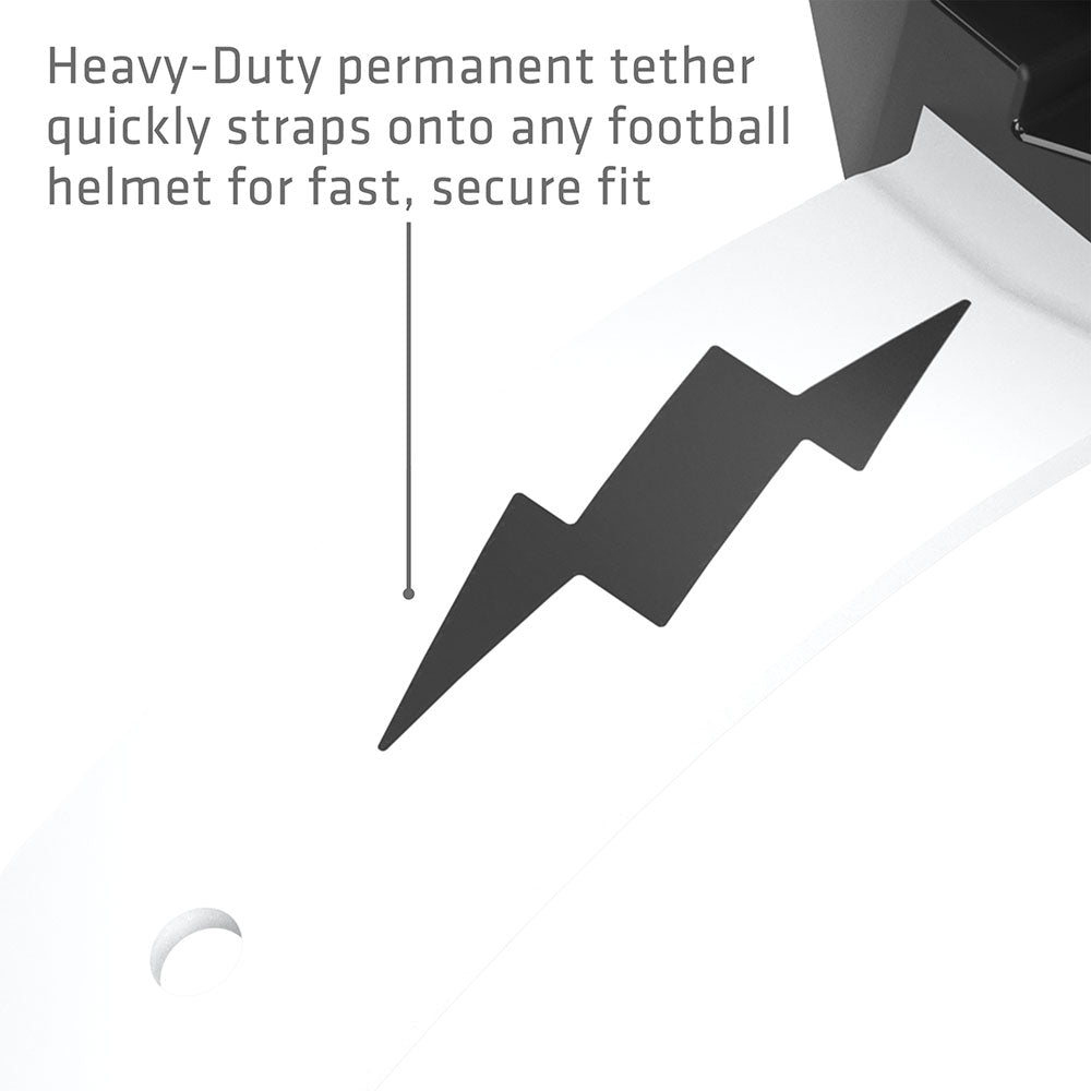 Shock Doctor Thunder Bolt Lip Guard - Heavy-Duty permanent tether quickly straps onto any football helmet for fast, secure fit