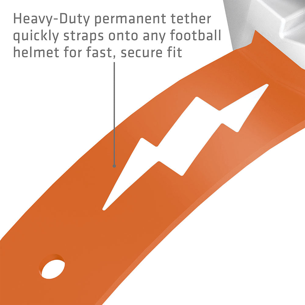 Shock Doctor Thunder Bolt Lip Guard - Heavy-Duty permanent tether quickly straps onto any football helmet for fast, secure fit