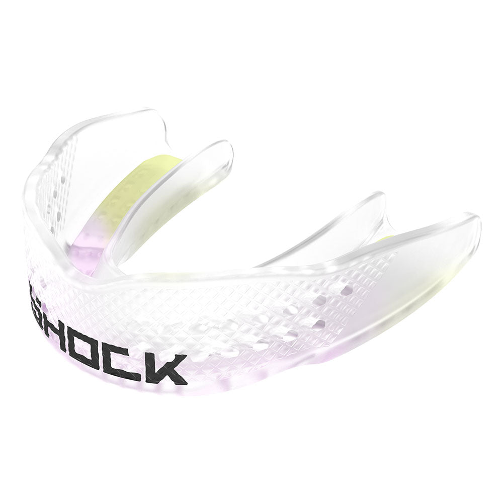 Shock Doctor Women's Basketball Trash Talker Mouthguard for High School and Collegiate Players - Purple Clear - Front Left Angle View