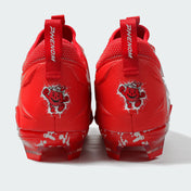 Kool-Aid Cherry Quantum Speed cleats by Phenom Elite, heel view showing Kool-Aid Man graphic and PHENOM pull tabs