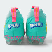 Kool-Aid Sharkleberry Fin cleats by Phenom Elite, heel view with Kool-Aid logo and pink PHENOM pull tabs
