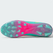 Kool-Aid Sharkleberry Fin cleat by Phenom Elite, bottom view of pink and teal traction plate with clear studs