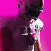 Tackle Football Player Wearing Shock Doctor Thunder Bolt Lip Guard (Translucent Pink Color)