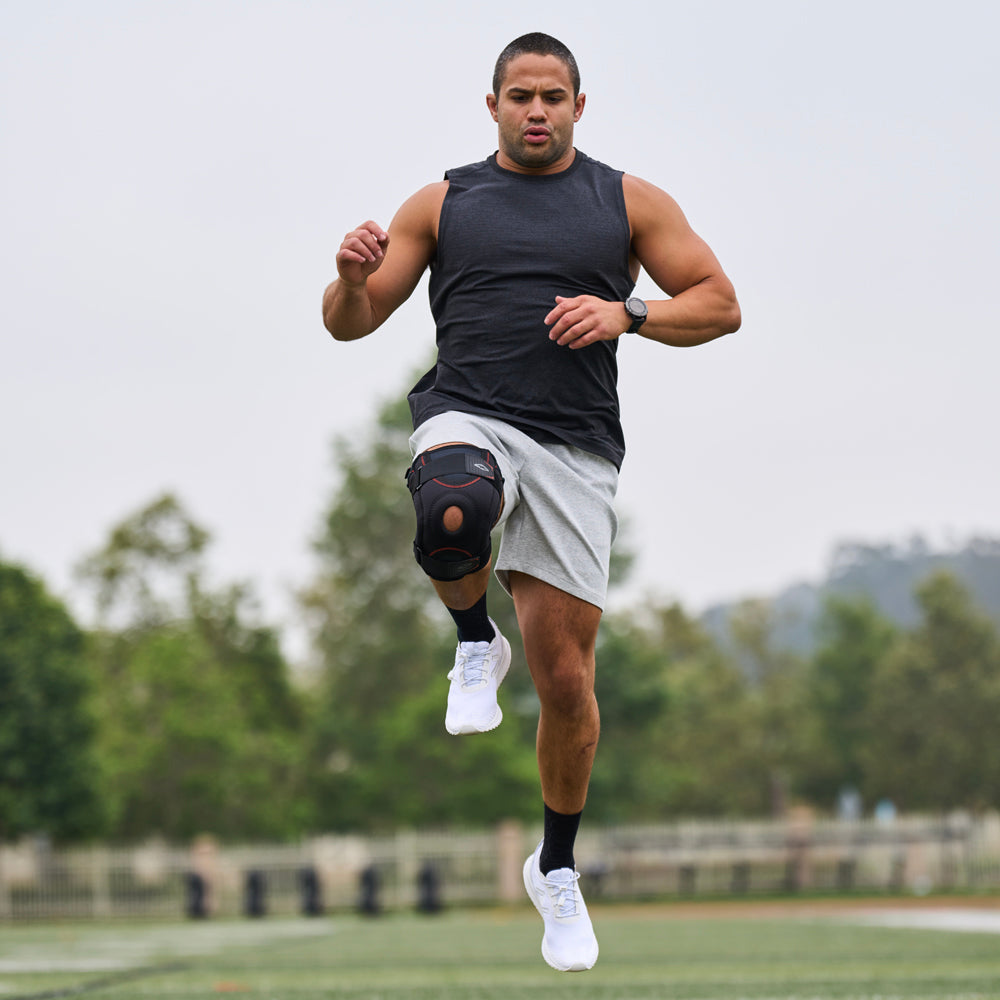 Athlete Training while wearing Shock Doctor Knee Stabilizer with Flexible Support Stays