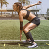 Shock Doctor SVR® Recovery Compression Calf Sleeve - Black - Fitness Model Using Agility Ladder for Workout on Field