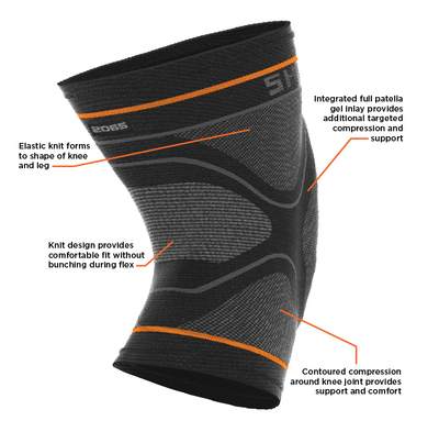 Shock Doctor Compression Knit Knee Sleeve with Gel Support - Tech Feature Callouts