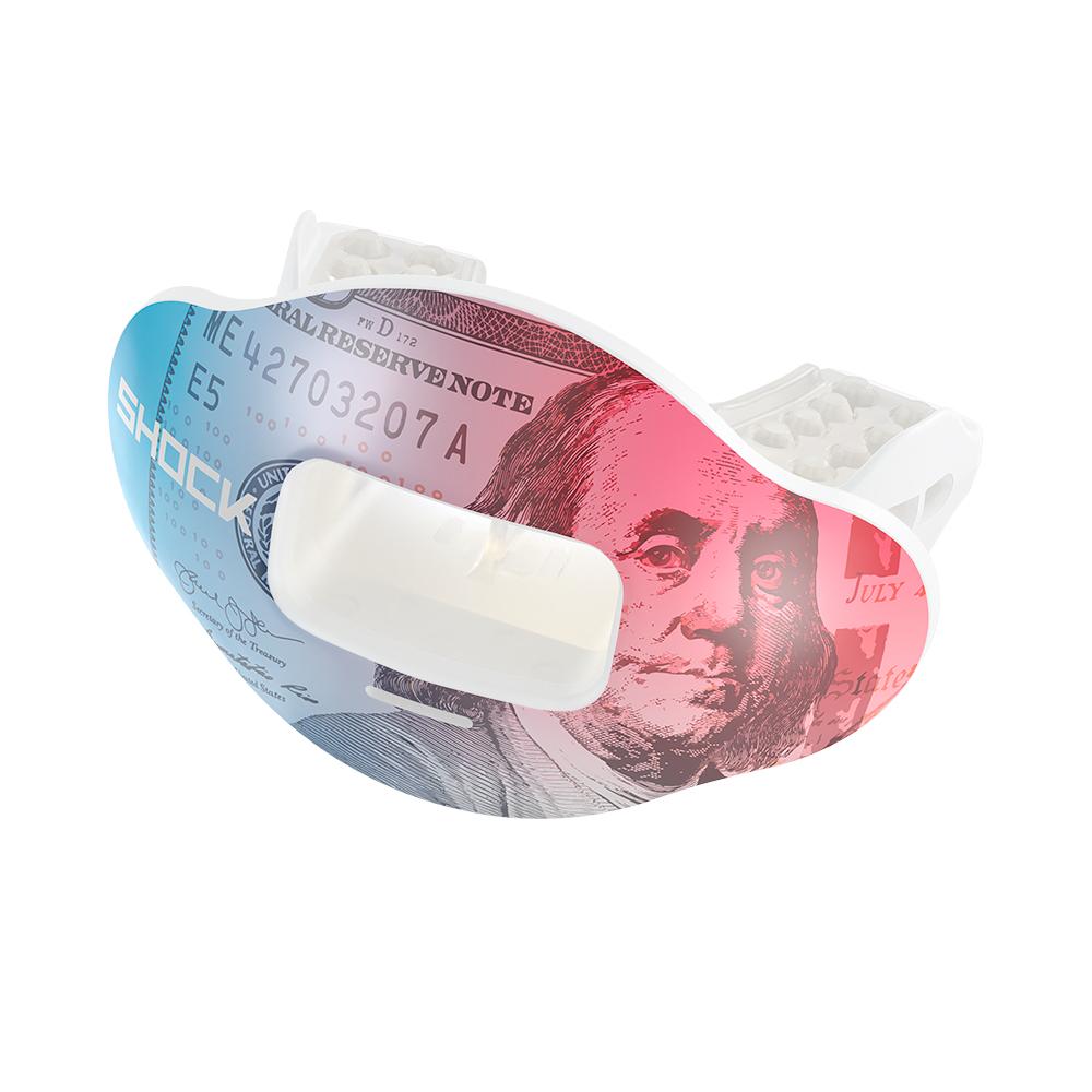 Shock Doctor Benjamins Max AirFlow Football Mouthguard - Red/Blue - Angle View