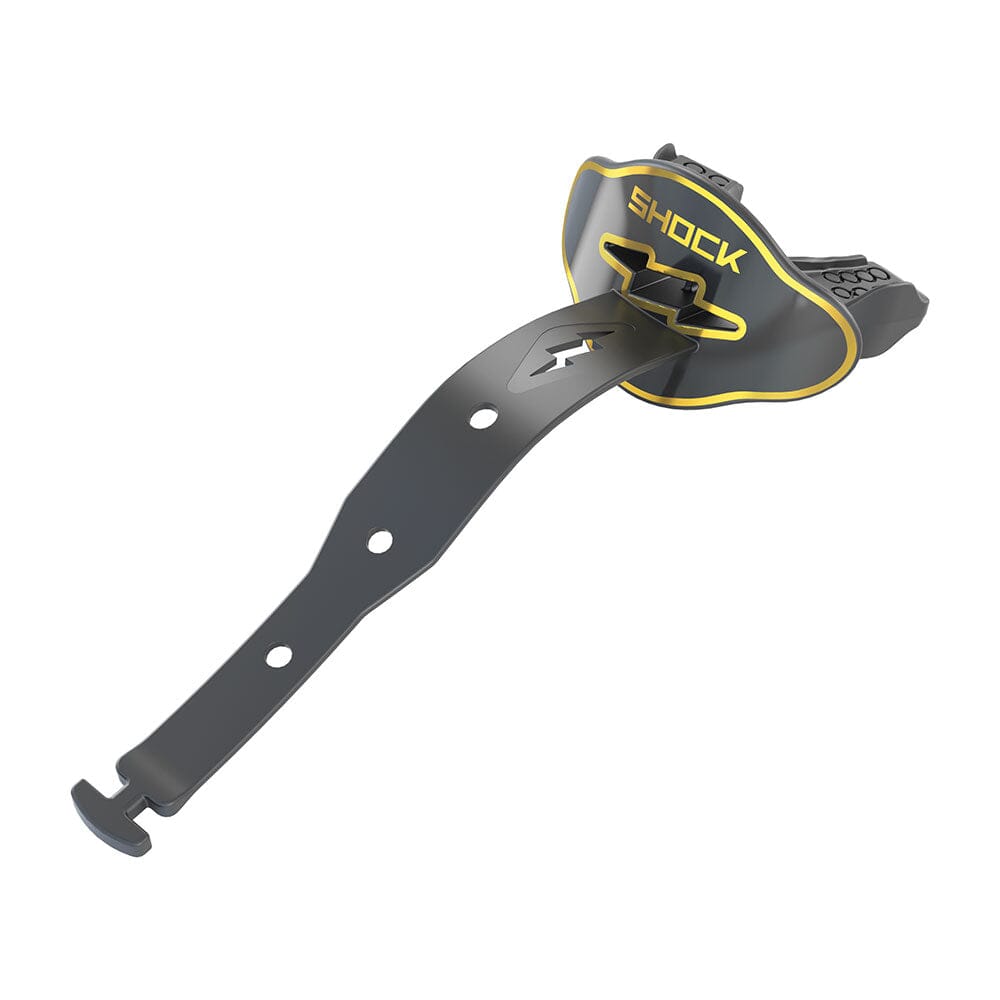 Shock Doctor Chrome Black/Gold Bolt Lip Guard - Front View