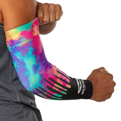 Tie Dye Drip Showtime Compression Arm Sleeve - On Model - Outer Arm Detail View