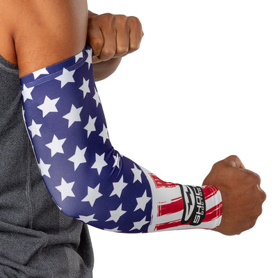 Stars & Stripes Showtime Compression Arm Sleeve - On Model - Outer Arm Detail View