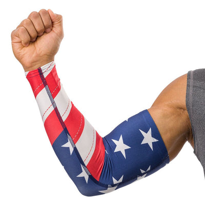 Shock Doctor Stars & Stripes/Gold Showtime Compression Arm Sleeve - On Model - Inner Arm View