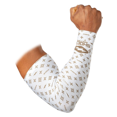 Shock Doctor White/Gold Lux Showtime Compression Arm Sleeve - Hero