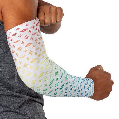 Shock Doctor White/Multi-Color Showtime Compression Arm Sleeve - On Model - Outer Arm Detail View