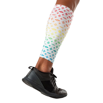 Shock Doctor White/Multi Color Lux Showtime Compression Calf Sleeves - Back of Calf View