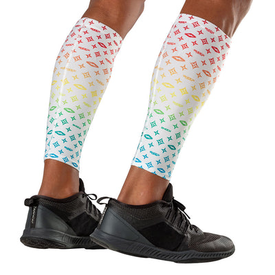 Shock Doctor White/Multi Color Lux Showtime Compression Calf Sleeves - Back of Calf View Detail View