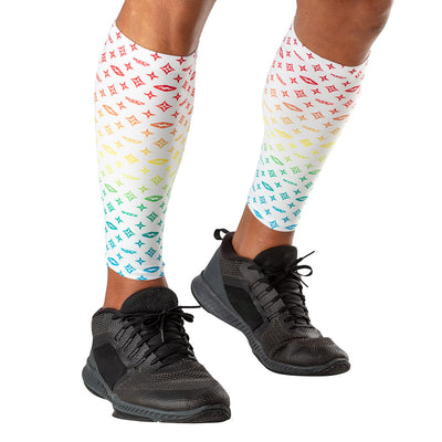 Shock Doctor White/Multi Color Lux Showtime Compression Calf Sleeves - Hero