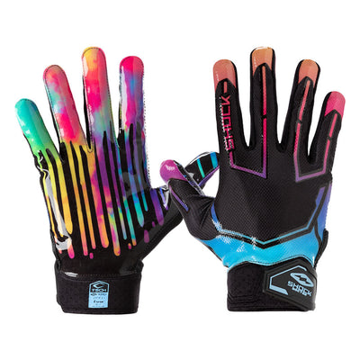 Shock Doctor Tie-Dye Showtime Football Receiver Gloves - Front and Back of Gloves