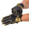 Shock Doctor Black/Gold King Showtime Football Receiver Gloves - On Model - Tightening Straps