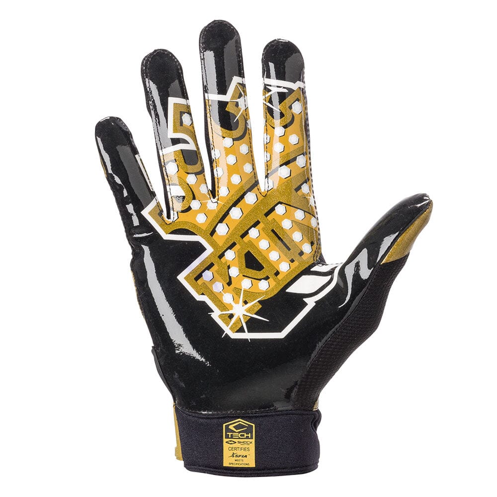 Shock Doctor Black/Gold King Showtime Football Receiver Gloves - Inside of Glove - Printed C-Tack® Detail