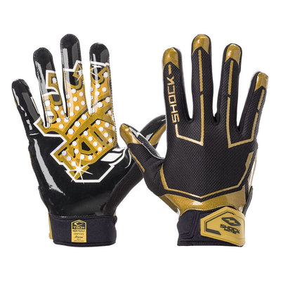 Shock Doctor Black/Gold King Showtime Football Receiver Gloves - Front and Back of Gloves