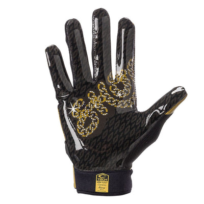 Shock Doctor Black/Gold Chain Showtime Football Receiver Gloves - Inside of Glove - Printed C-Tack® Detail